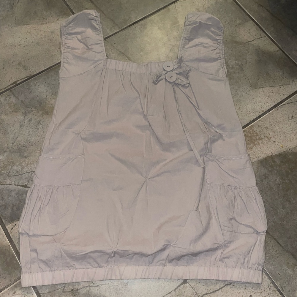 Tan square neck y2K tank top with lots of cinching